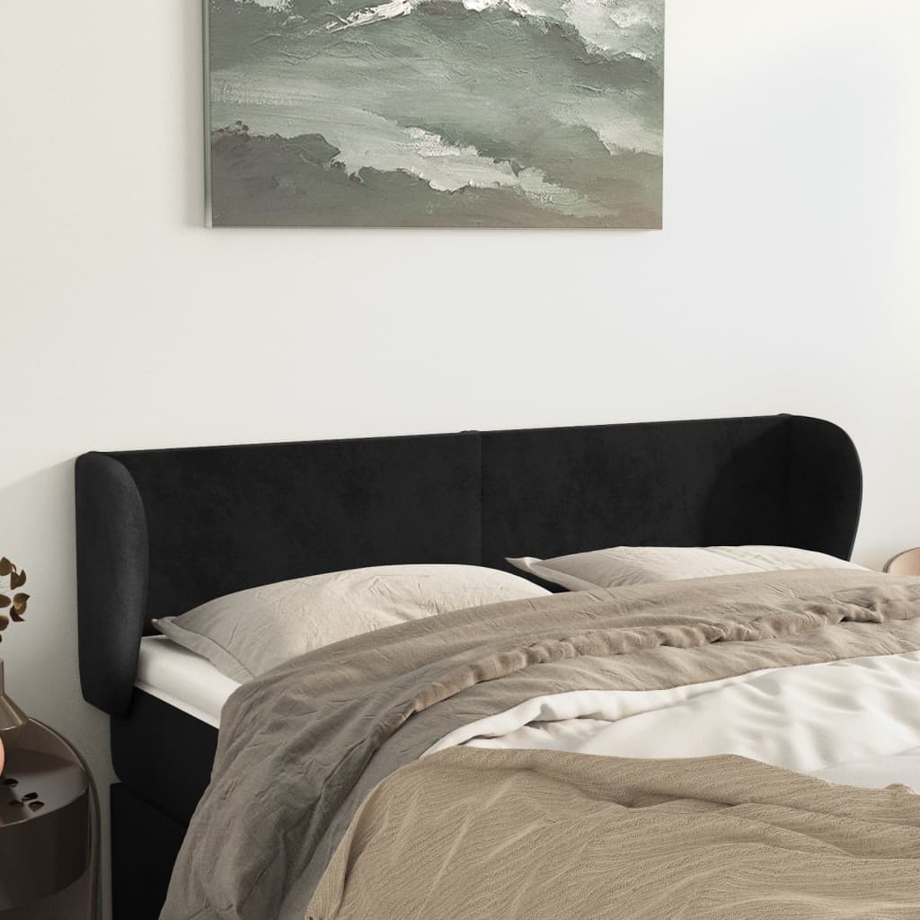 Hoofdbord met randen 147x23x78/88 cm fluweel zwart is nu te koop bij PeponiXL, paradijselijk wonen!