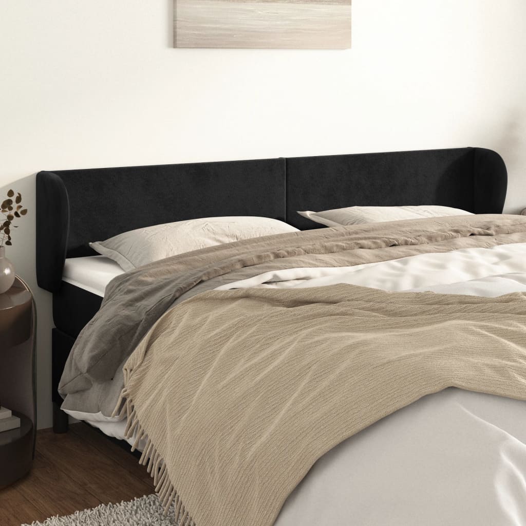 Hoofdbord met randen 183x23x78/88 cm fluweel zwart is nu te koop bij PeponiXL, paradijselijk wonen!