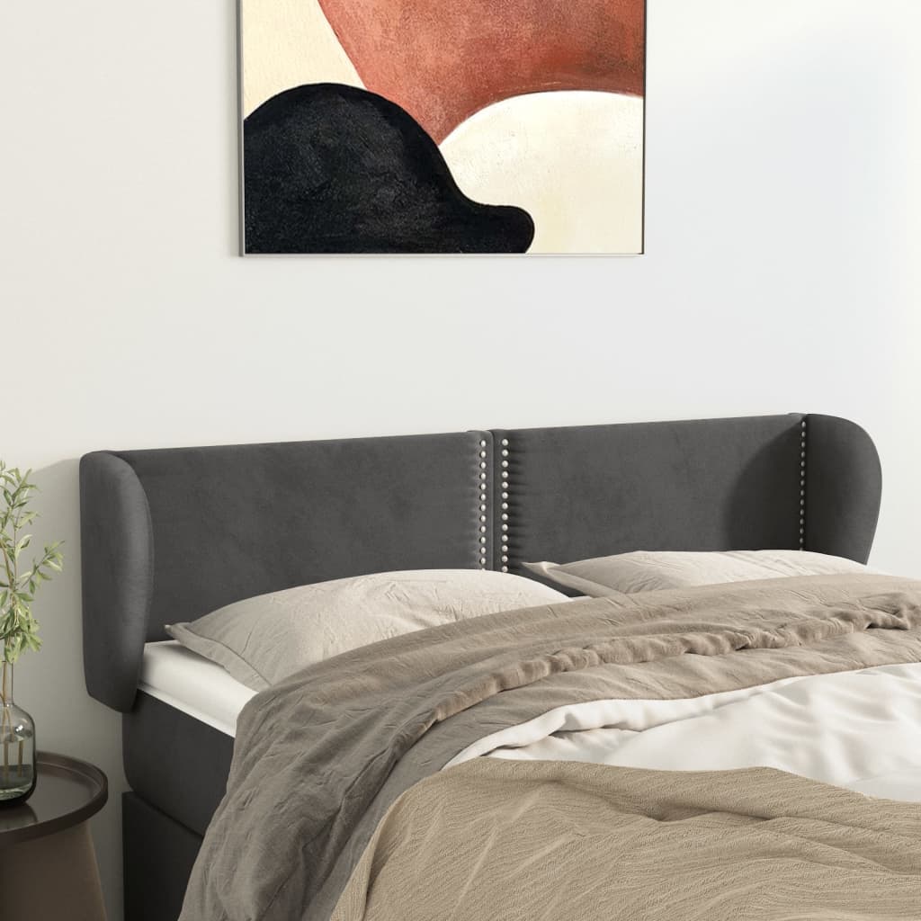 Hoofdbord met randen 147x23x78/88 cm fluweel donkergrijs is nu te koop bij PeponiXL, paradijselijk wonen!