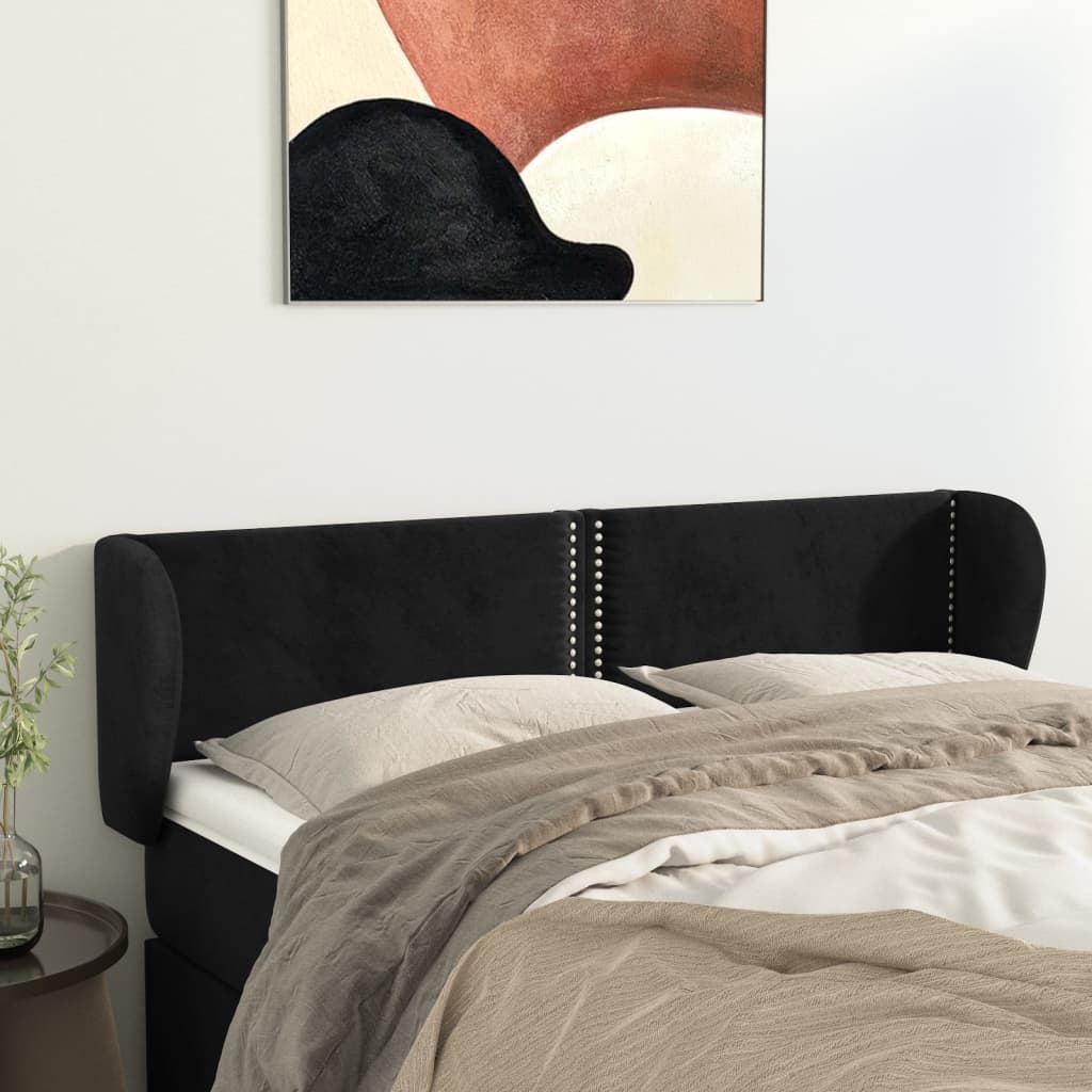 Hoofdbord met randen 147x23x78/88 cm fluweel zwart is nu te koop bij PeponiXL, paradijselijk wonen!