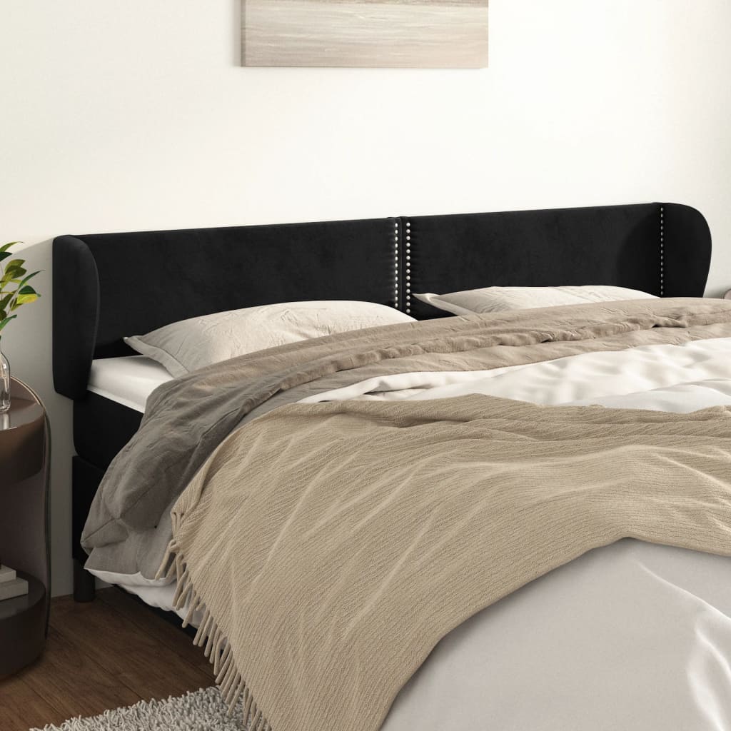 Hoofdbord met randen 163x23x78/88 cm fluweel zwart is nu te koop bij PeponiXL, paradijselijk wonen!