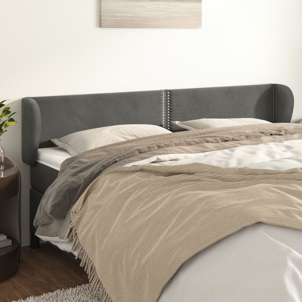 Hoofdbord met randen 203x23x78/88 cm fluweel donkergrijs is nu te koop bij PeponiXL, paradijselijk wonen!