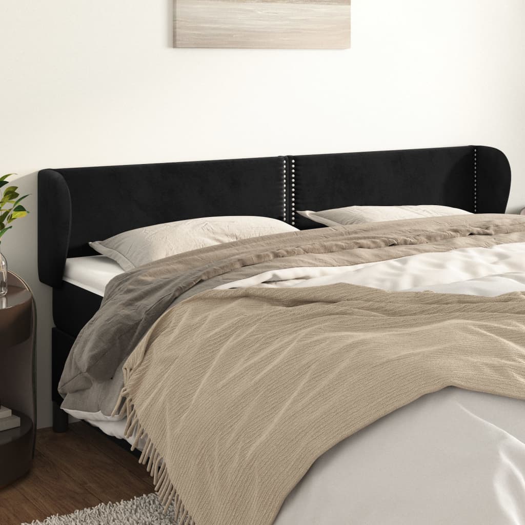 Hoofdbord met randen 203x23x78/88 cm fluweel zwart is nu te koop bij PeponiXL, paradijselijk wonen!