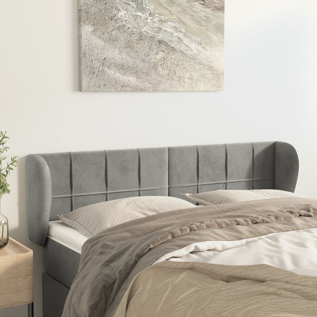 Hoofdbord met randen 147x23x78/88 cm fluweel lichtgrijs is nu te koop bij PeponiXL, paradijselijk wonen!