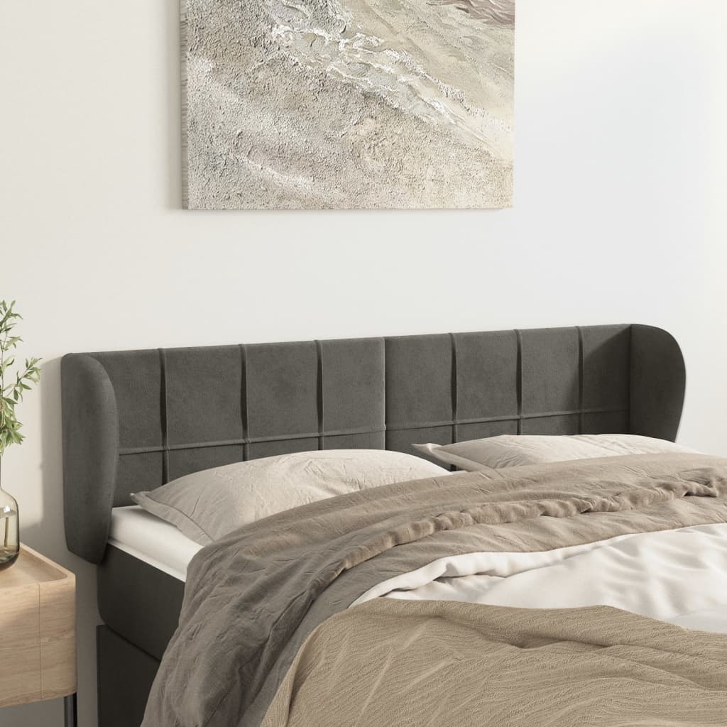 Hoofdbord met randen 147x23x78/88 cm fluweel donkergrijs is nu te koop bij PeponiXL, paradijselijk wonen!
