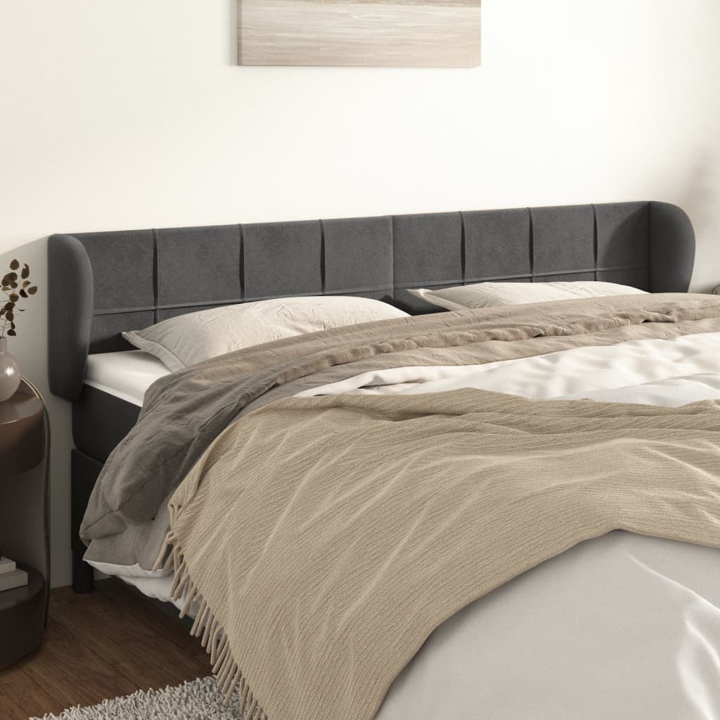 Hoofdbord met randen 203x23x78/88 cm fluweel donkergrijs is nu te koop bij PeponiXL, paradijselijk wonen!