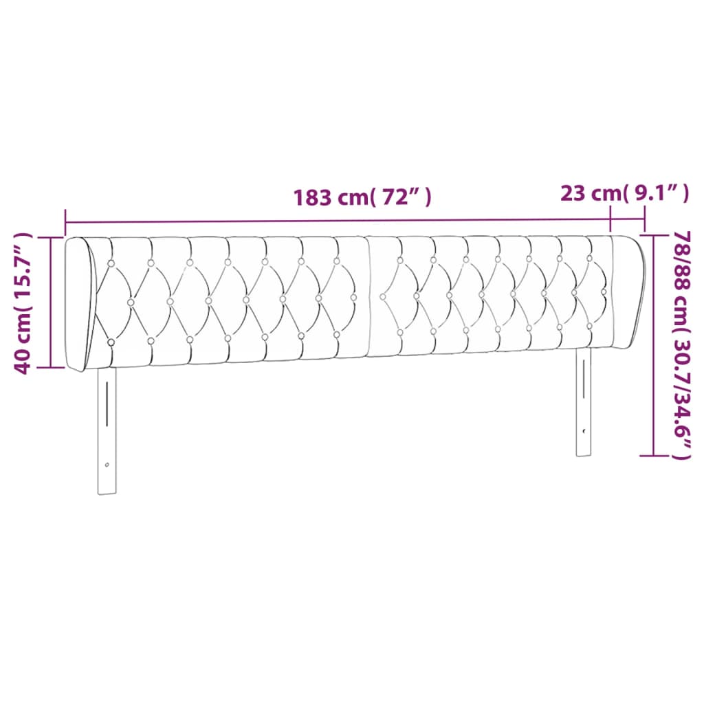 Hoofdbord met randen 183x23x78/88 cm stof crèmekleurig is nu te koop bij PeponiXL, paradijselijk wonen!