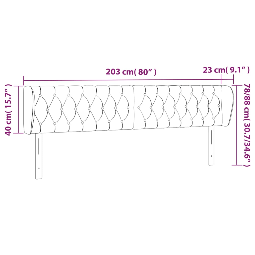 Hoofdbord met randen 203x23x78/88 cm stof crèmekleurig is nu te koop bij PeponiXL, paradijselijk wonen!