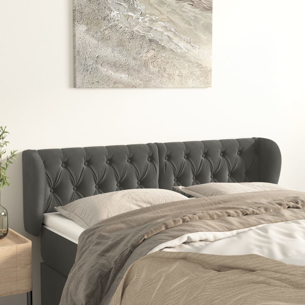 Hoofdbord met randen 147x23x78/88 cm fluweel donkergrijs is nu te koop bij PeponiXL, paradijselijk wonen!