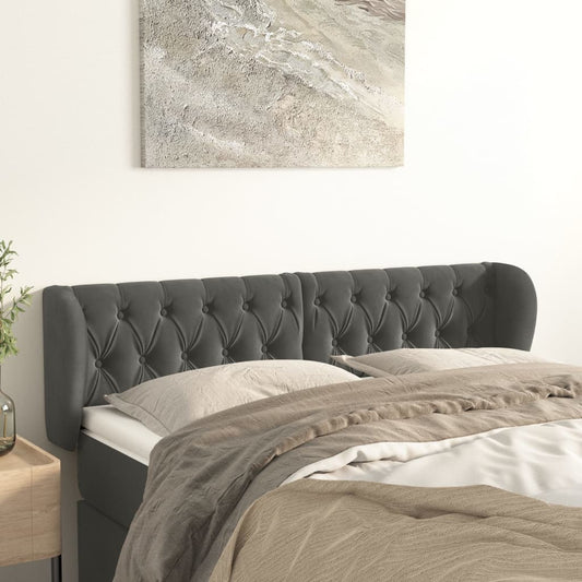 Hoofdbord met randen 147x23x78/88 cm fluweel donkergrijs is nu te koop bij PeponiXL, paradijselijk wonen!