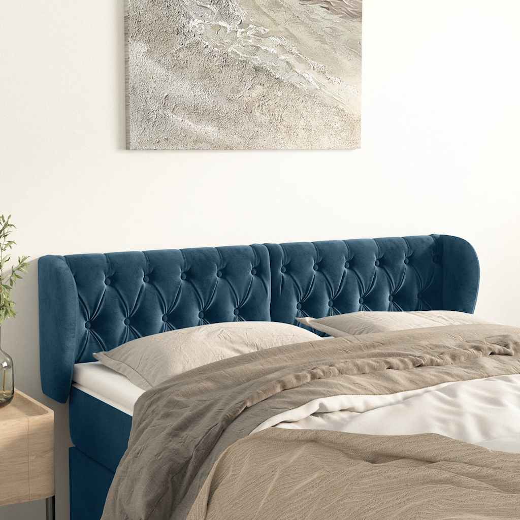 Hoofdbord met randen 147x23x78/88 cm fluweel donkerblauw is nu te koop bij PeponiXL, paradijselijk wonen!