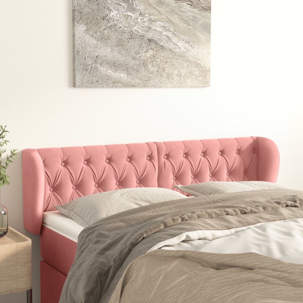 Hoofdbord met randen 147x23x78/88 cm fluweel roze is nu te koop bij PeponiXL, paradijselijk wonen!