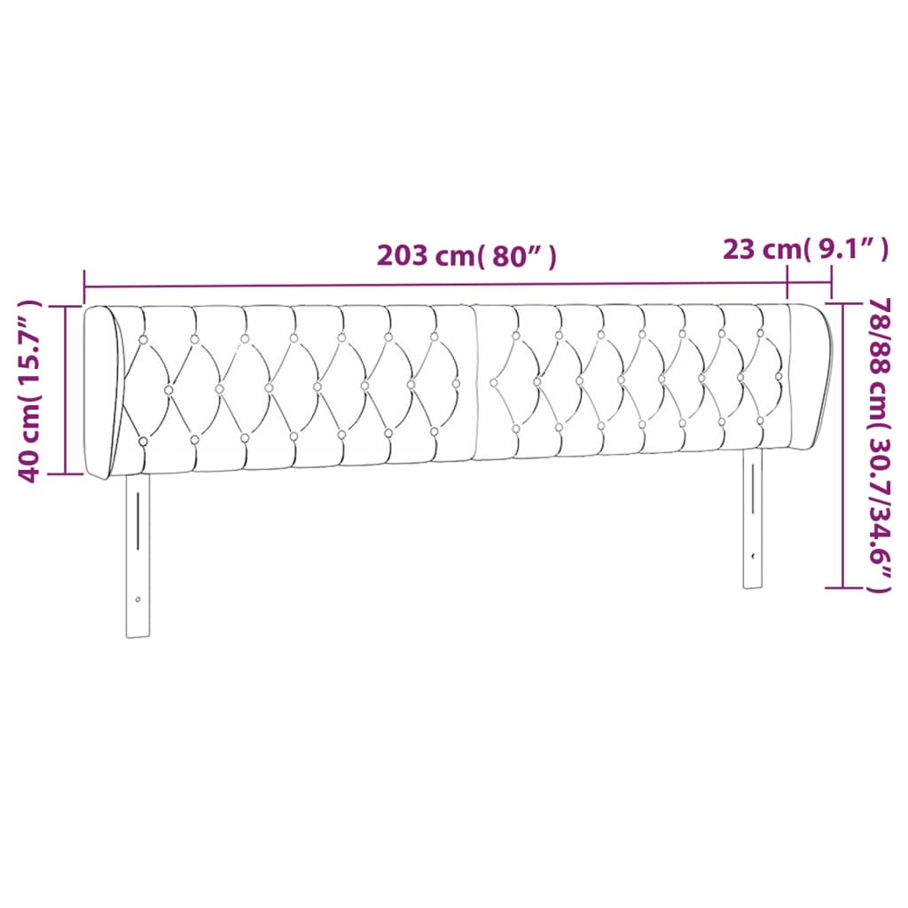 Hoofdbord met randen 203x23x78/88 cm fluweel zwart is nu te koop bij PeponiXL, paradijselijk wonen!
