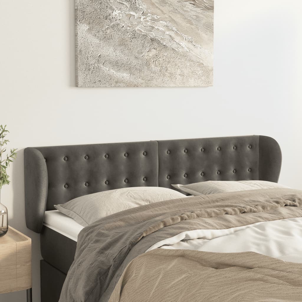 Hoofdbord met randen 147x23x78/88 cm fluweel donkergrijs is nu te koop bij PeponiXL, paradijselijk wonen!
