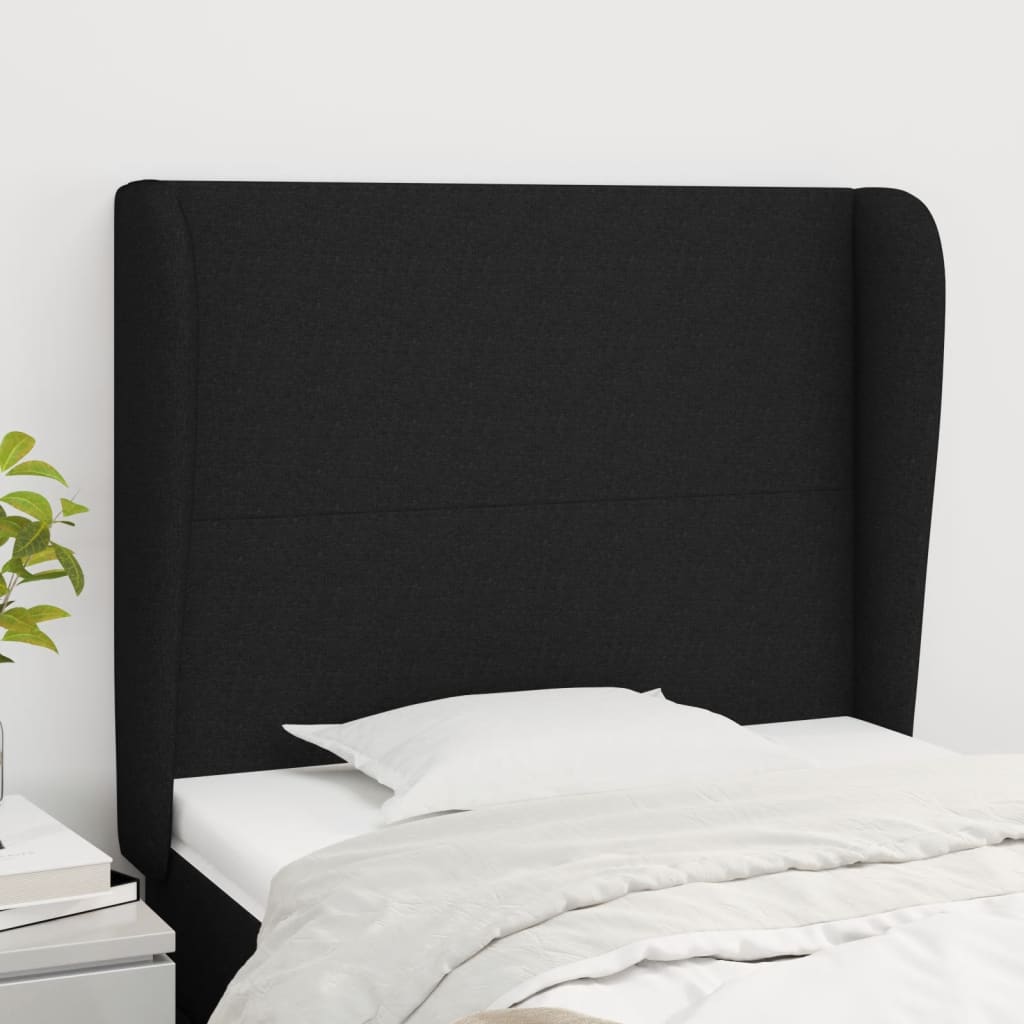 Hoofdbord met randen 93x23x118/128 cm stof zwart is nu te koop bij PeponiXL, paradijselijk wonen!