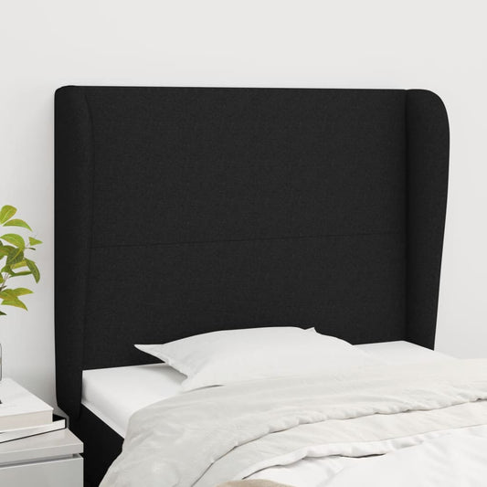 Hoofdbord met randen 93x23x118/128 cm stof zwart is nu te koop bij PeponiXL, paradijselijk wonen!