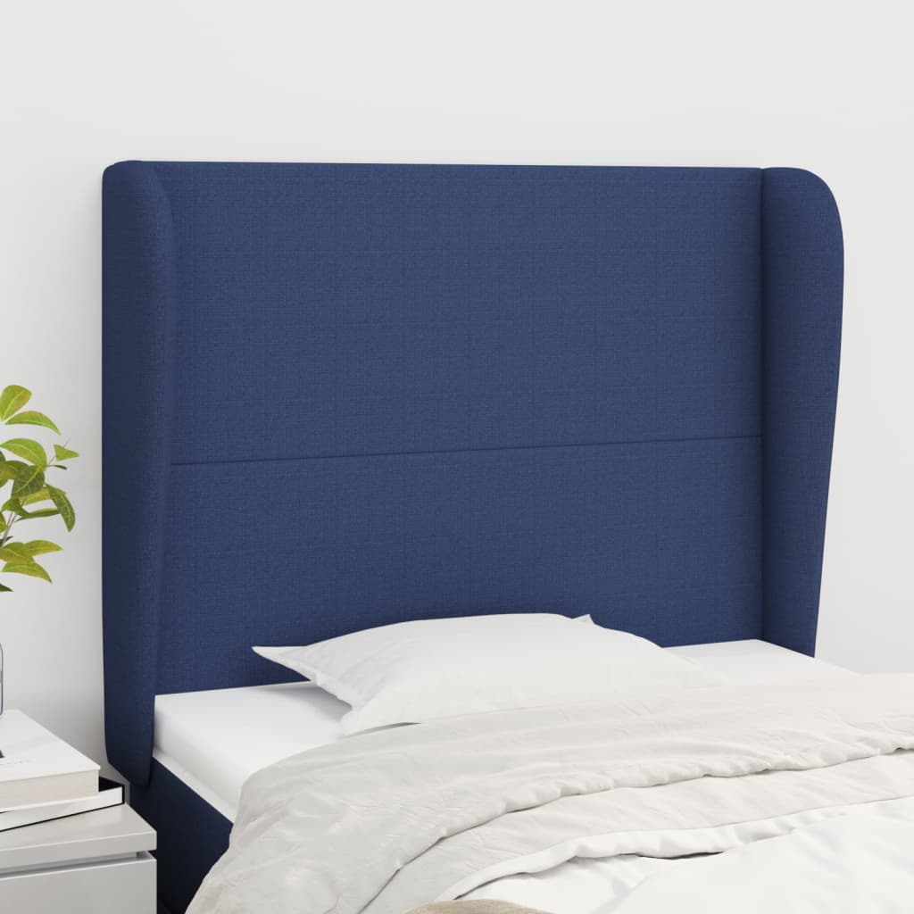 Hoofdbord met randen 93x23x118/128 cm stof blauw is nu te koop bij PeponiXL, paradijselijk wonen!