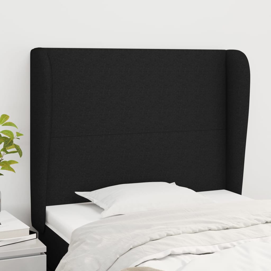 Hoofdbord met randen 103x23x118/128 cm stof zwart is nu te koop bij PeponiXL, paradijselijk wonen!