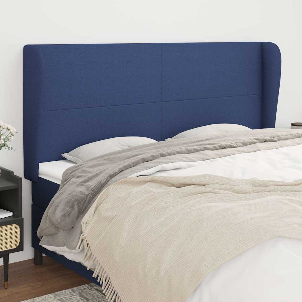 Hoofdbord met randen 203x23x118/128 cm stof blauw is nu te koop bij PeponiXL, paradijselijk wonen!