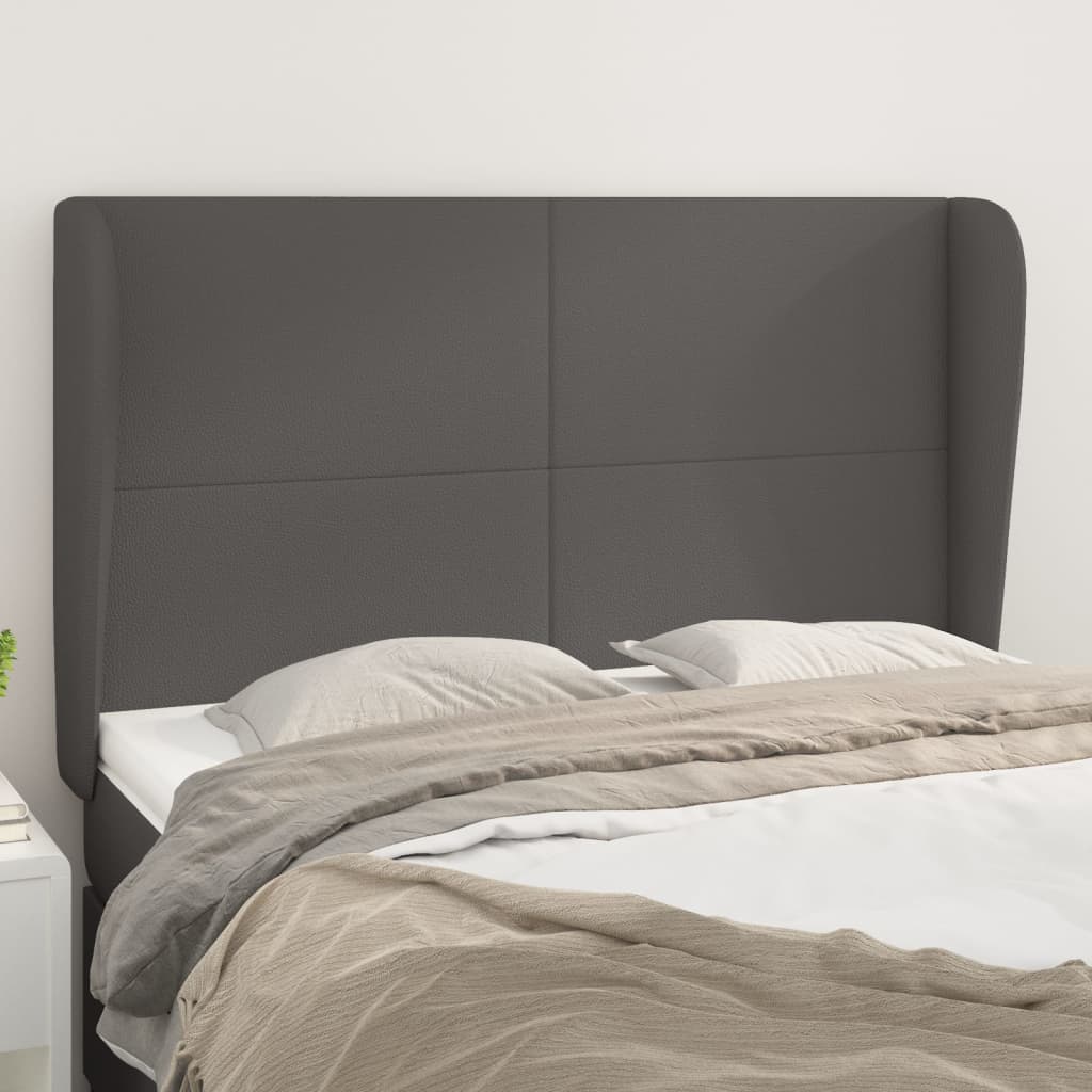 Hoofdbord met randen 147x23x118/128 cm kunstleer grijs is nu te koop bij PeponiXL, paradijselijk wonen!