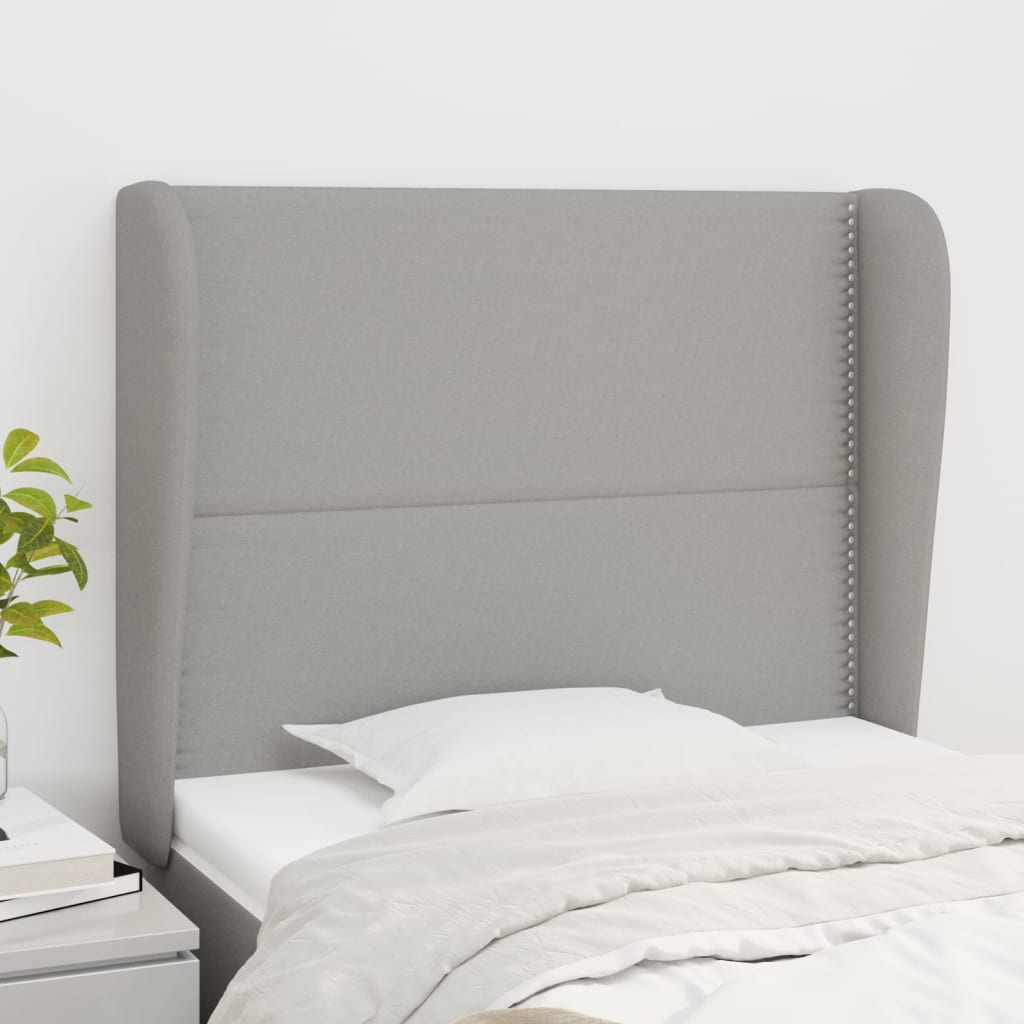 Hoofdbord met randen 93x23x118/128 cm stof lichtgrijs is nu te koop bij PeponiXL, paradijselijk wonen!