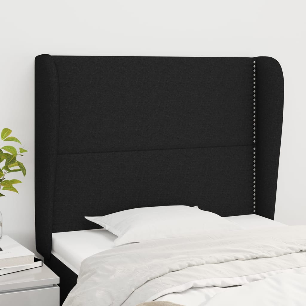 Hoofdbord met randen 93x23x118/128 cm stof zwart is nu te koop bij PeponiXL, paradijselijk wonen!