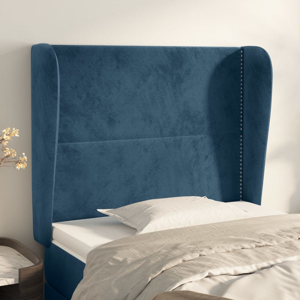 Hoofdbord met randen 93x23x118/128 cm fluweel donkerblauw is nu te koop bij PeponiXL, paradijselijk wonen!