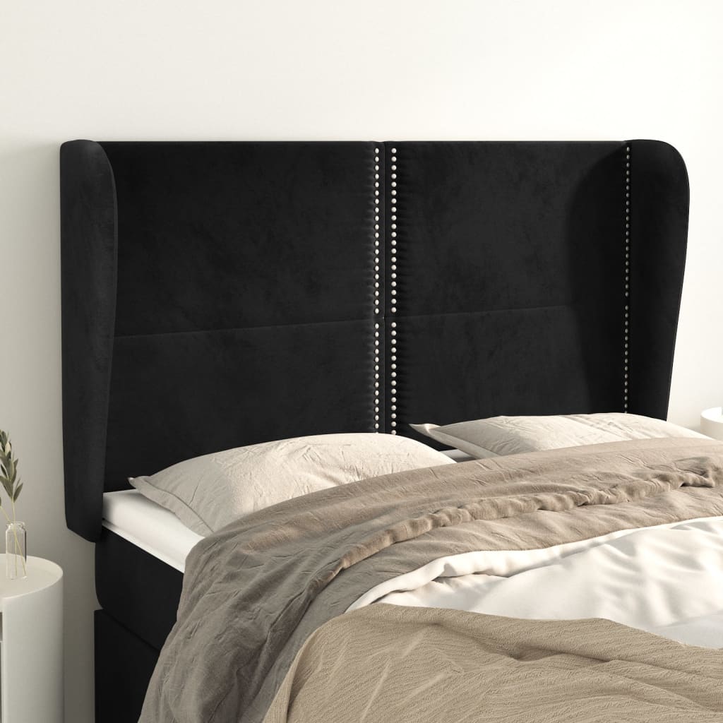 Hoofdbord met randen 147x23x118/128 cm fluweel zwart is nu te koop bij PeponiXL, paradijselijk wonen!
