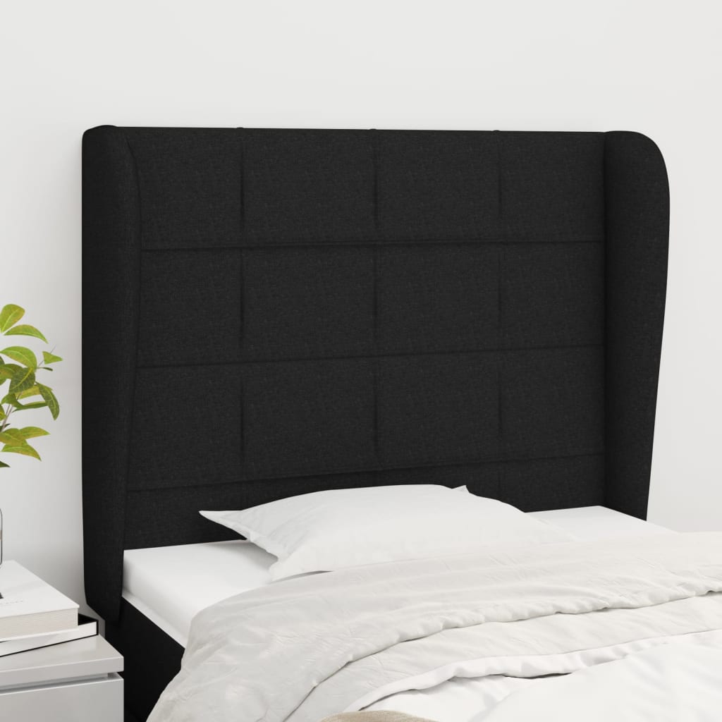 Hoofdbord met randen 83x23x118/128 cm stof zwart is nu te koop bij PeponiXL, paradijselijk wonen!
