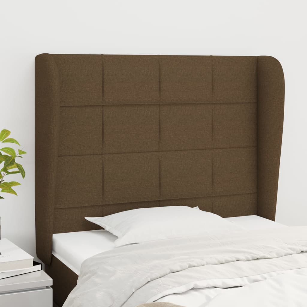 Hoofdbord met randen 83x23x118/128 cm stof donkerbruin is nu te koop bij PeponiXL, paradijselijk wonen!