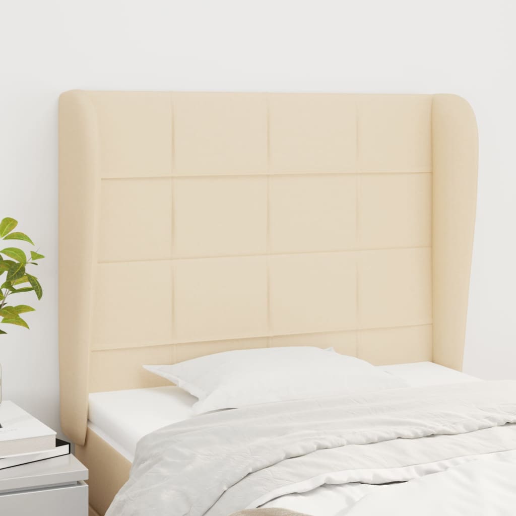 Hoofdbord met randen 83x23x118/128 cm stof crèmekleurig is nu te koop bij PeponiXL, paradijselijk wonen!