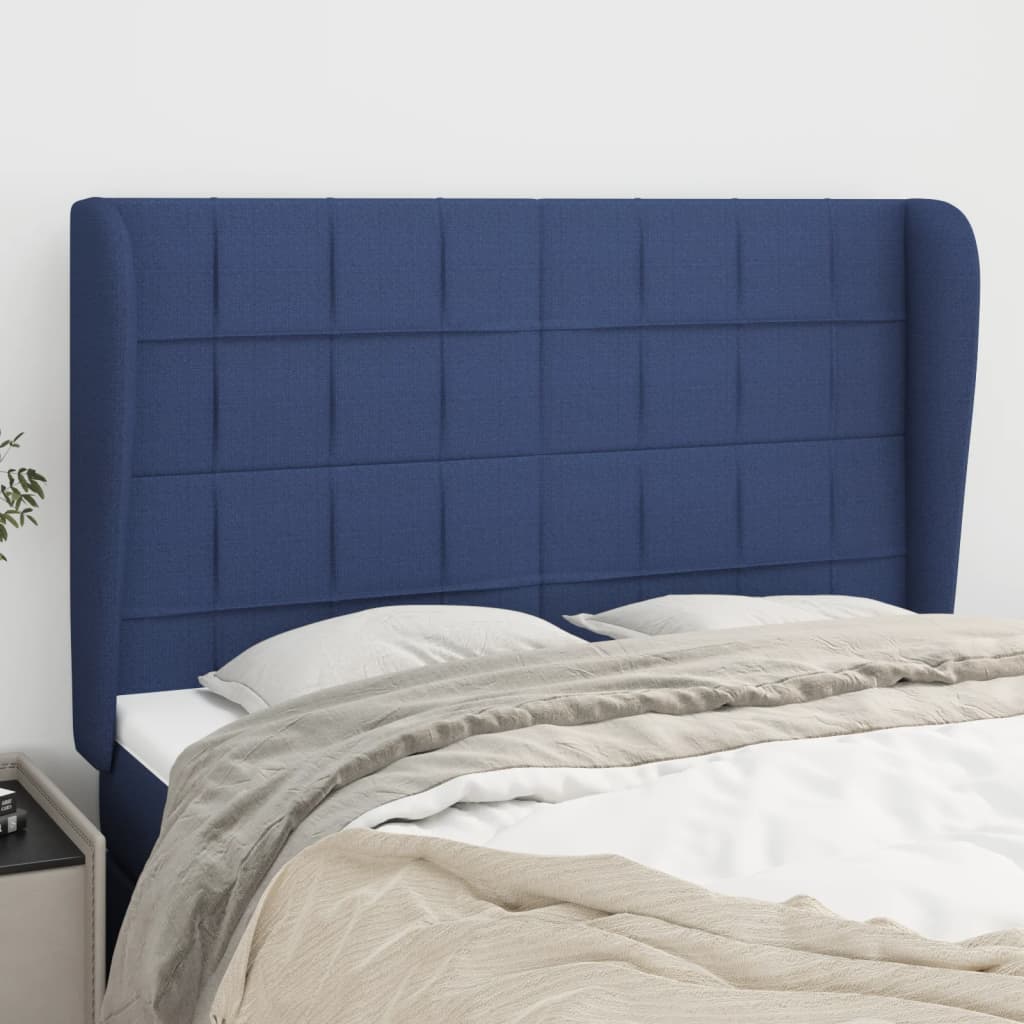 Hoofdbord met randen 147x23x118/128 cm stof blauw is nu te koop bij PeponiXL, paradijselijk wonen!