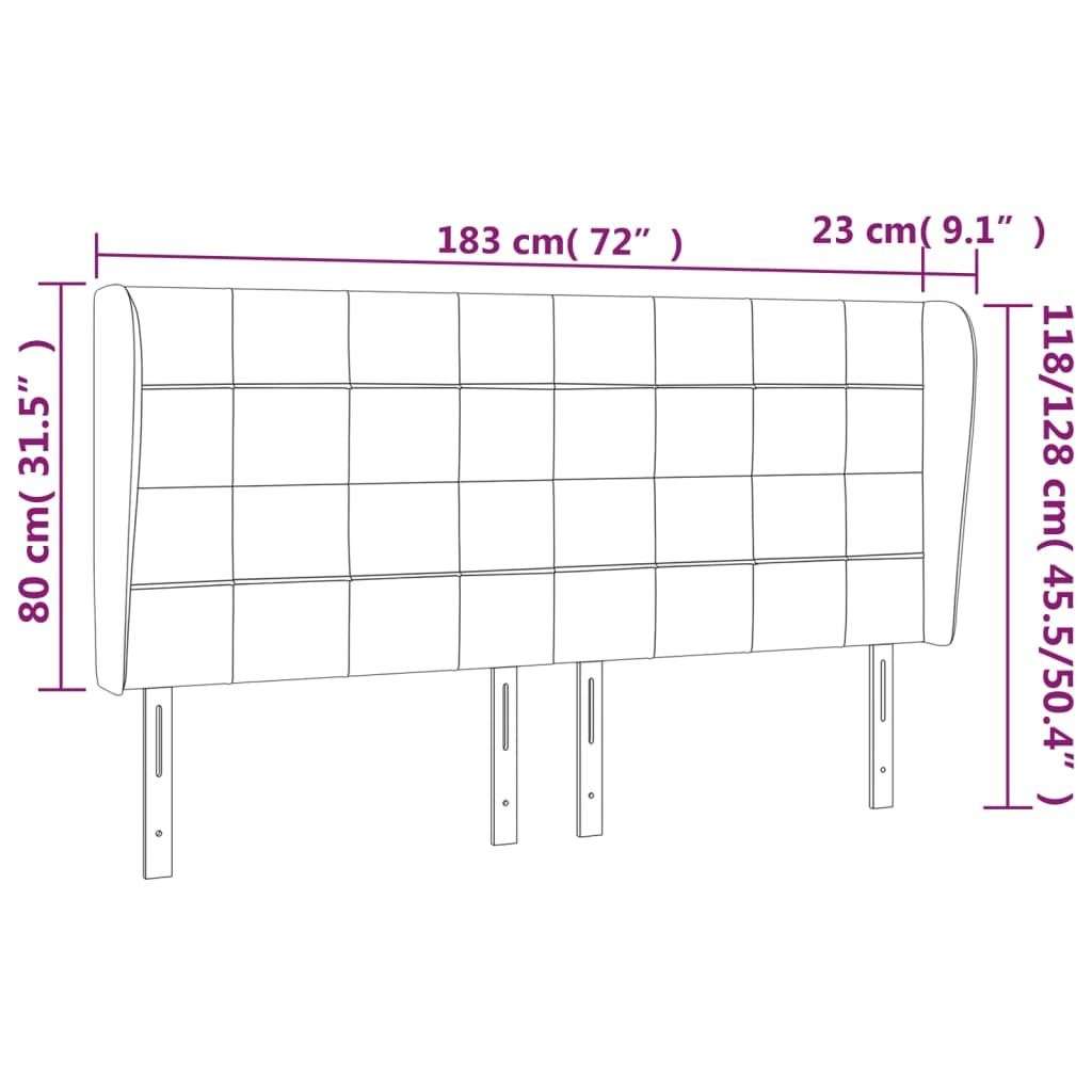 Hoofdbord met randen 183x23x118/128 cm stof lichtgrijs is nu te koop bij PeponiXL, paradijselijk wonen!