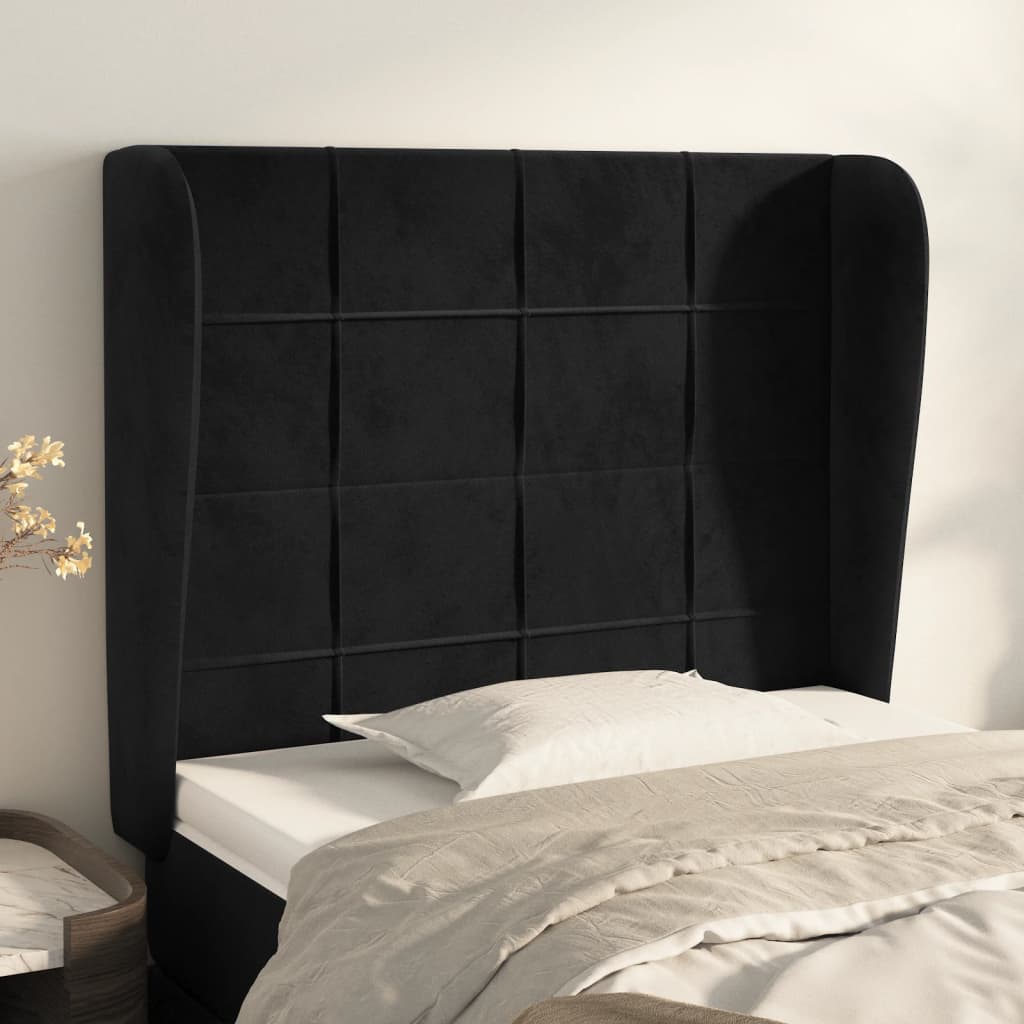 Hoofdbord met randen 93x23x118/128 cm fluweel zwart is nu te koop bij PeponiXL, paradijselijk wonen!