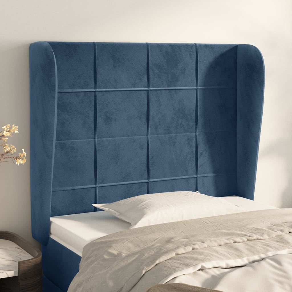 Hoofdbord met randen 93x23x118/128 cm fluweel donkerblauw is nu te koop bij PeponiXL, paradijselijk wonen!