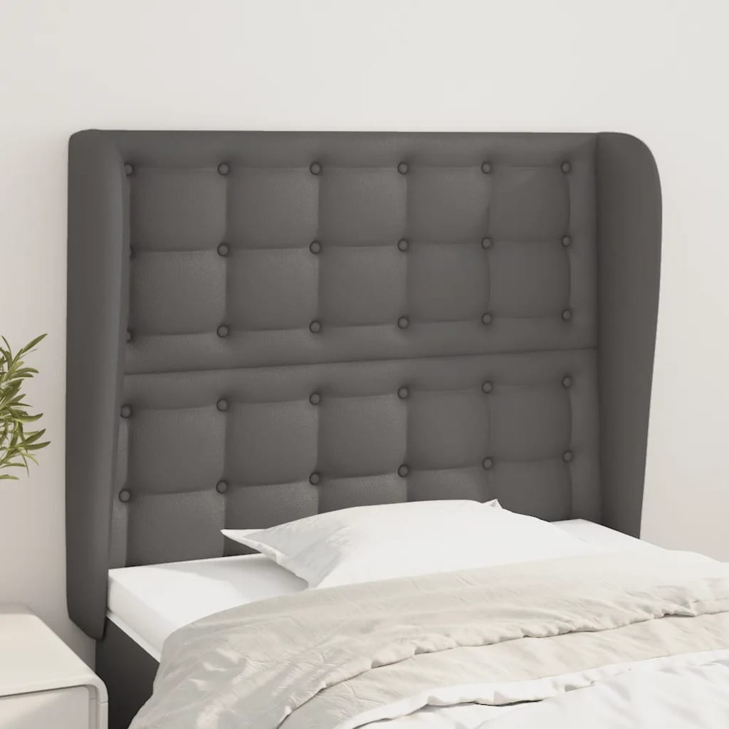 Hoofdbord met randen 93x23x118/128 cm kunstleer grijs is nu te koop bij PeponiXL, paradijselijk wonen!