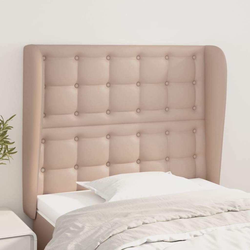 Hoofdbord met randen 93x23x118/128 cm kunstleer cappuccinokleur is nu te koop bij PeponiXL, paradijselijk wonen!