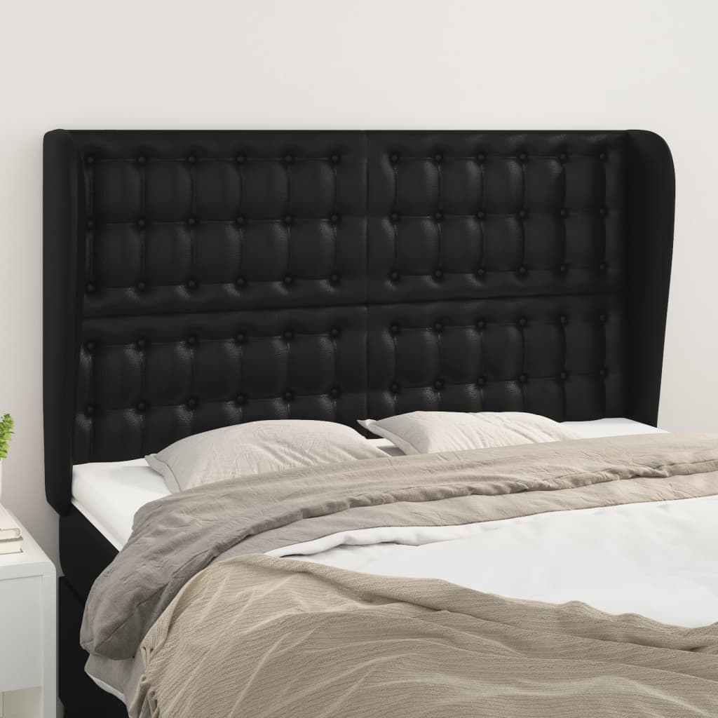 Hoofdbord met randen 147x23x118/128 cm kunstleer zwart is nu te koop bij PeponiXL, paradijselijk wonen!