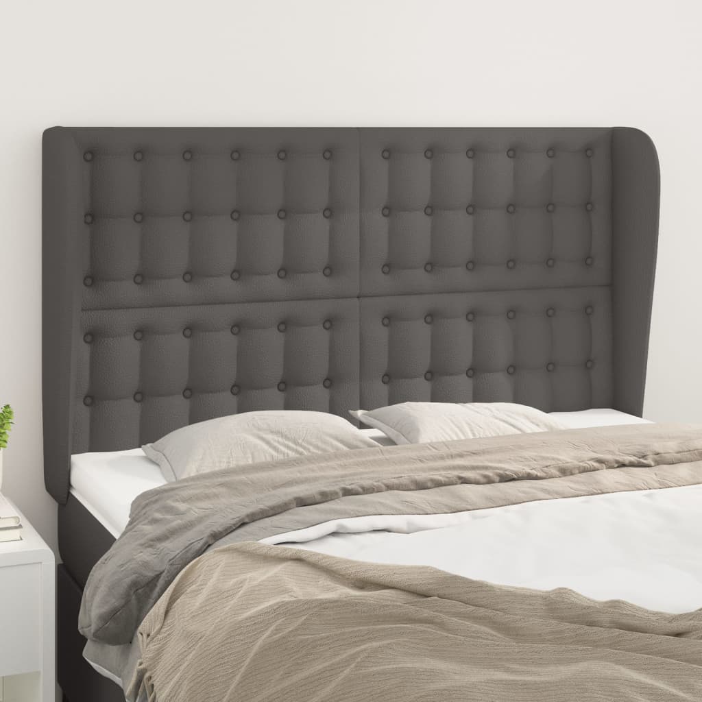 Hoofdbord met randen 147x23x118/128 cm kunstleer grijs is nu te koop bij PeponiXL, paradijselijk wonen!