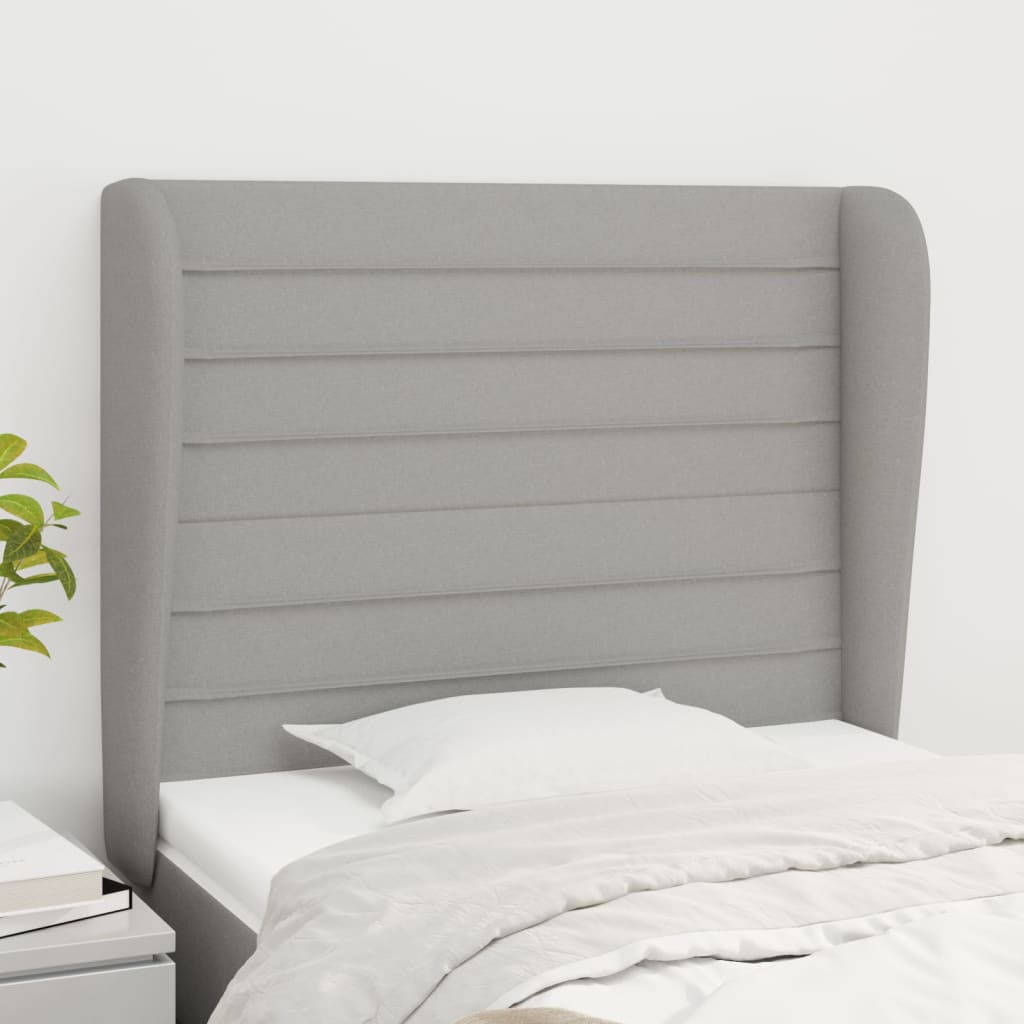 Hoofdbord met randen 83x23x118/128 cm stof lichtgrijs is nu te koop bij PeponiXL, paradijselijk wonen!