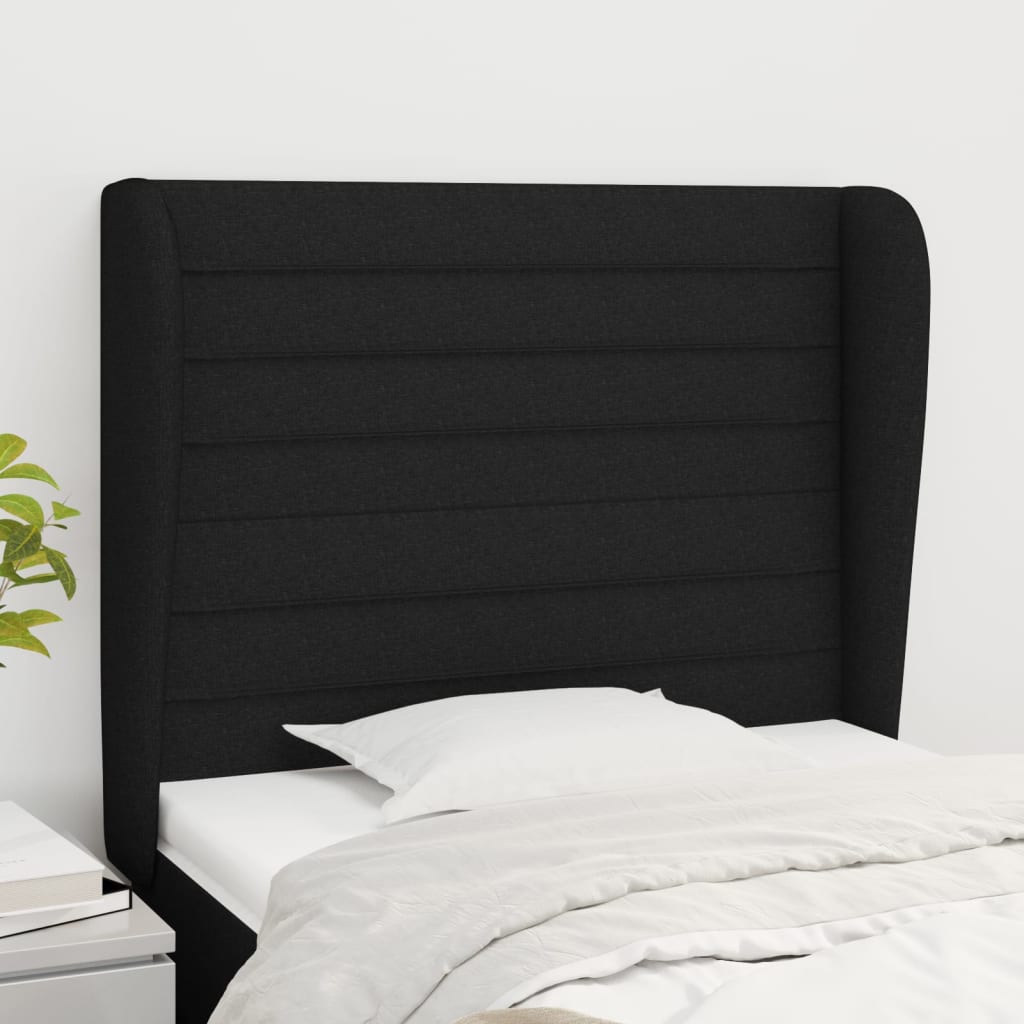 Hoofdbord met randen 93x23x118/128 cm stof zwart is nu te koop bij PeponiXL, paradijselijk wonen!