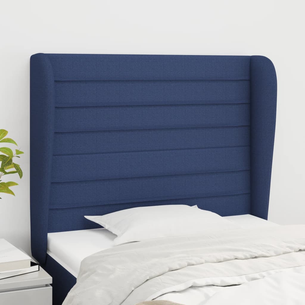 Hoofdbord met randen 93x23x118/128 cm stof blauw is nu te koop bij PeponiXL, paradijselijk wonen!