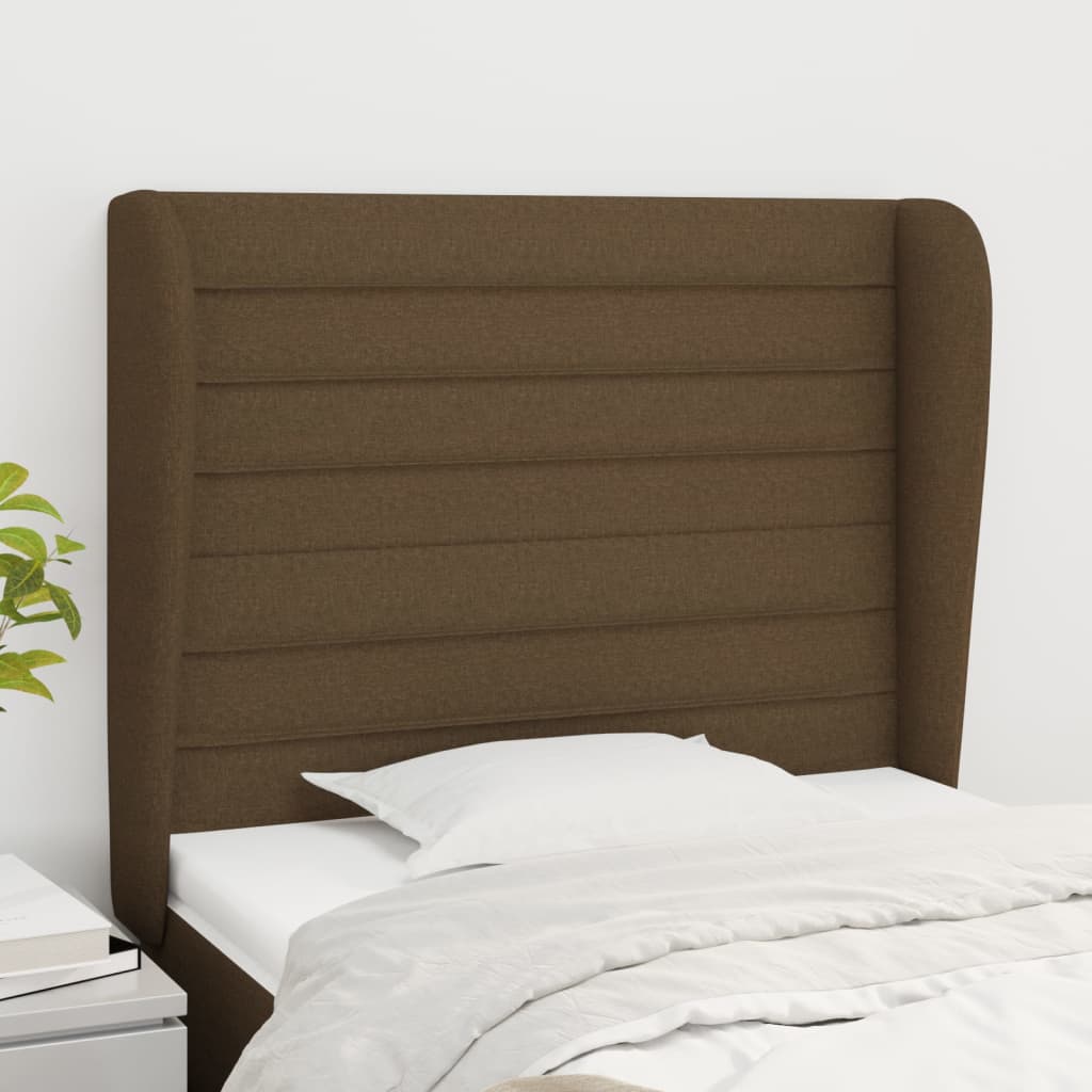 Hoofdbord met randen 103x23x118/128 cm stof donkerbruin is nu te koop bij PeponiXL, paradijselijk wonen!