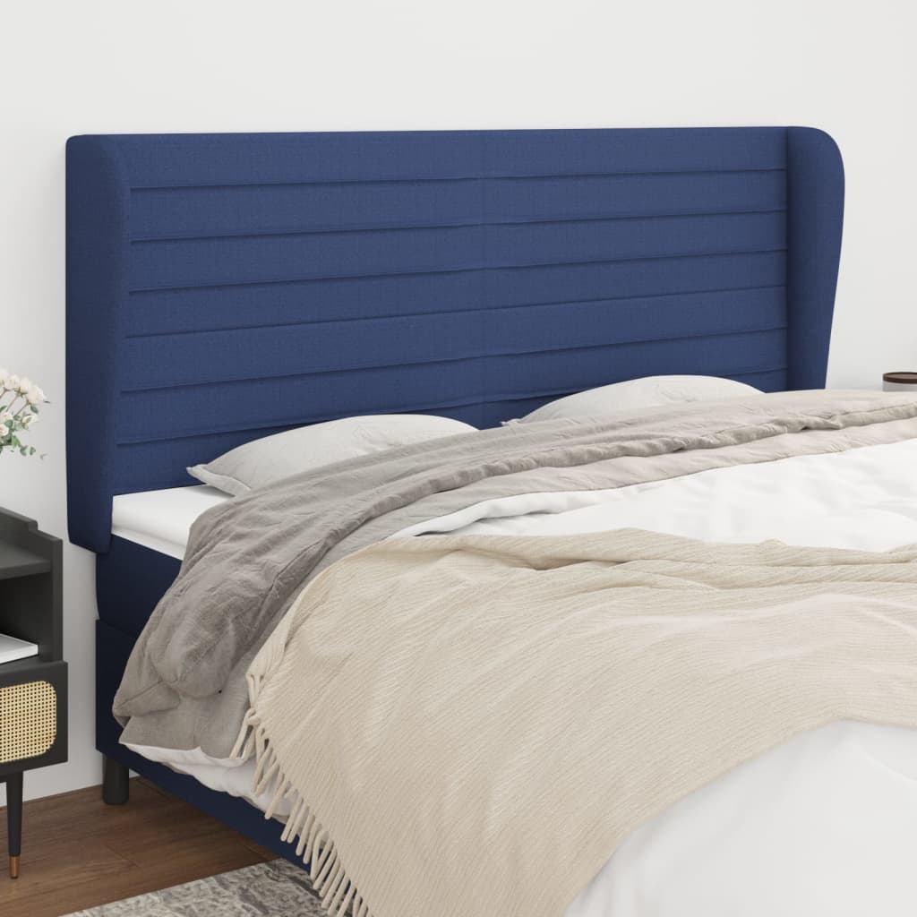 Hoofdbord met randen 183x23x118/128 cm stof blauw is nu te koop bij PeponiXL, paradijselijk wonen!