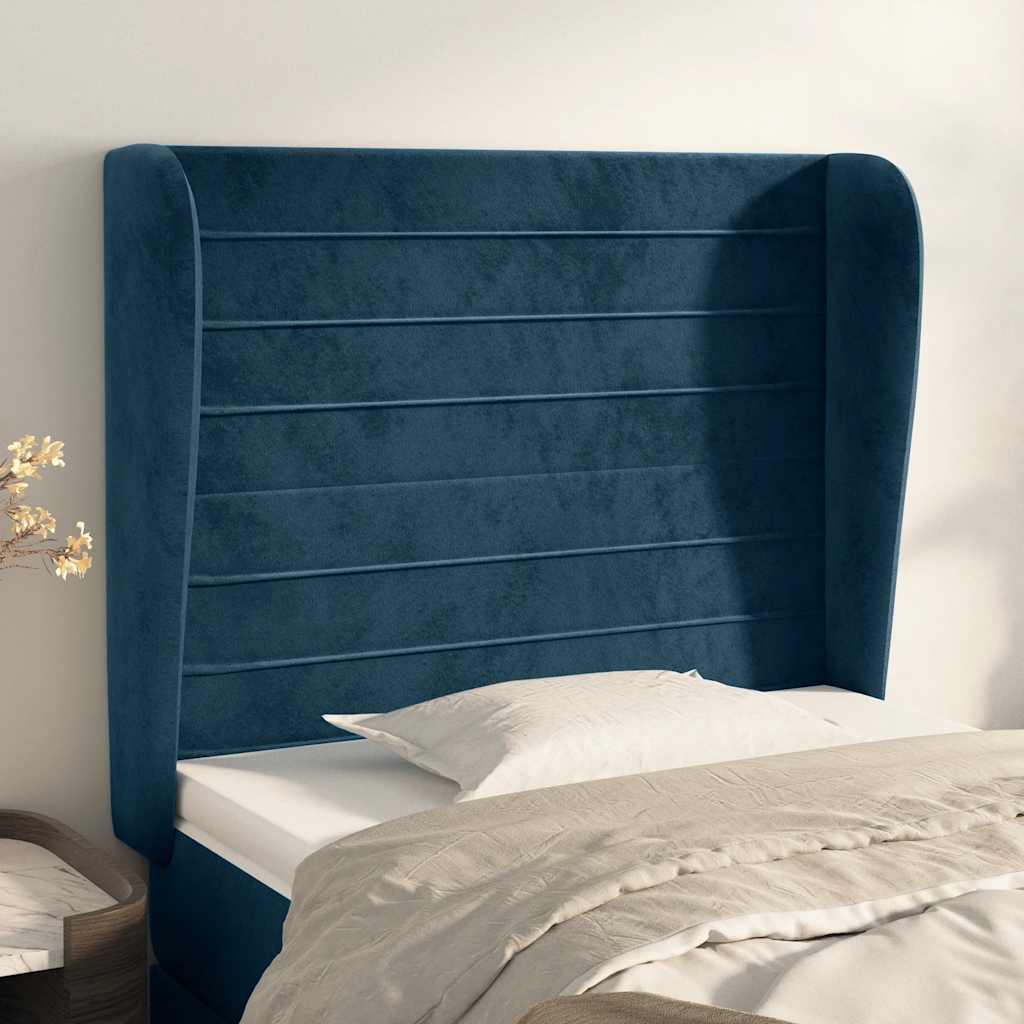 Hoofdbord met randen 93x23x118/128 cm fluweel donkerblauw is nu te koop bij PeponiXL, paradijselijk wonen!