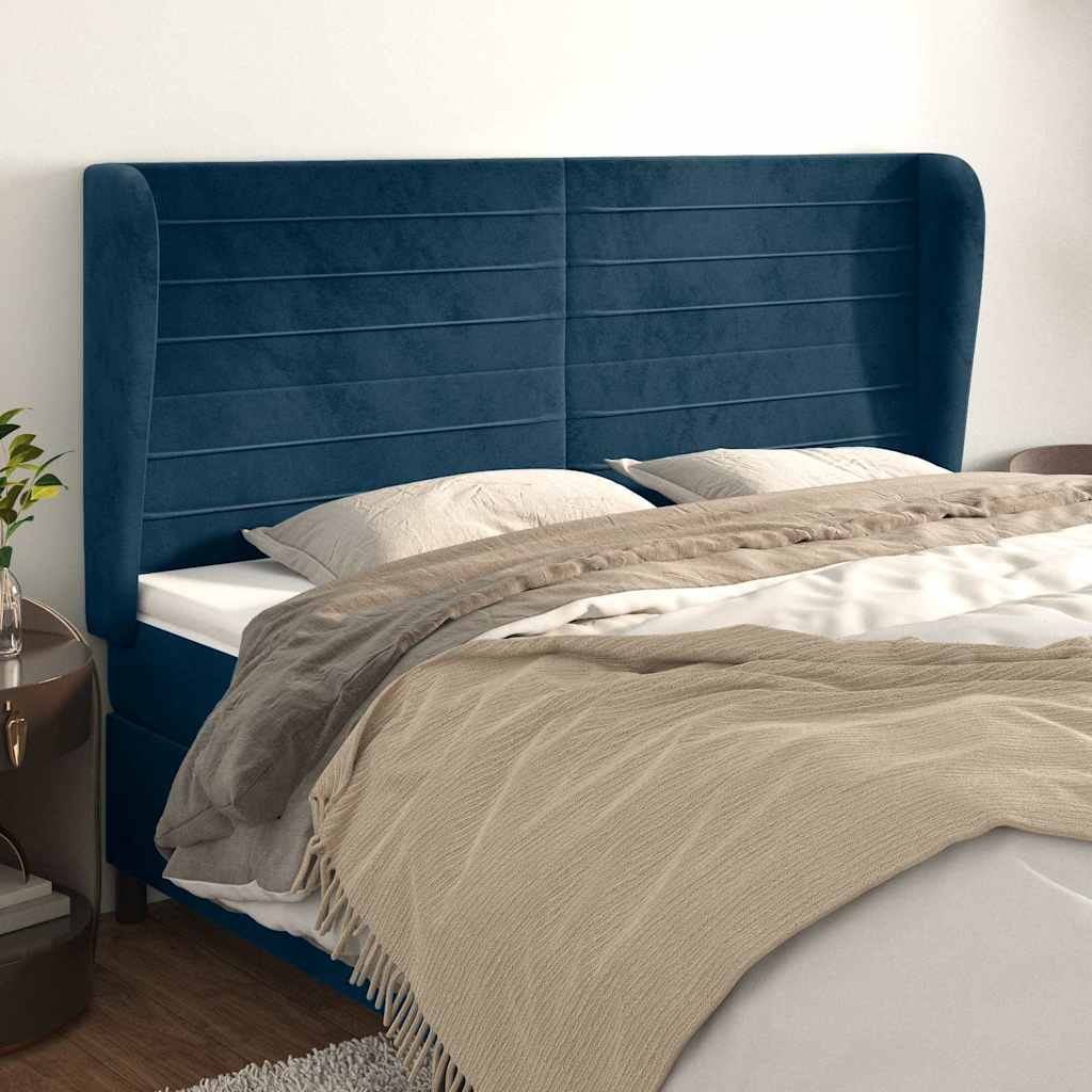 Hoofdbord met randen 163x23x118/128 cm fluweel donkerblauw is nu te koop bij PeponiXL, paradijselijk wonen!