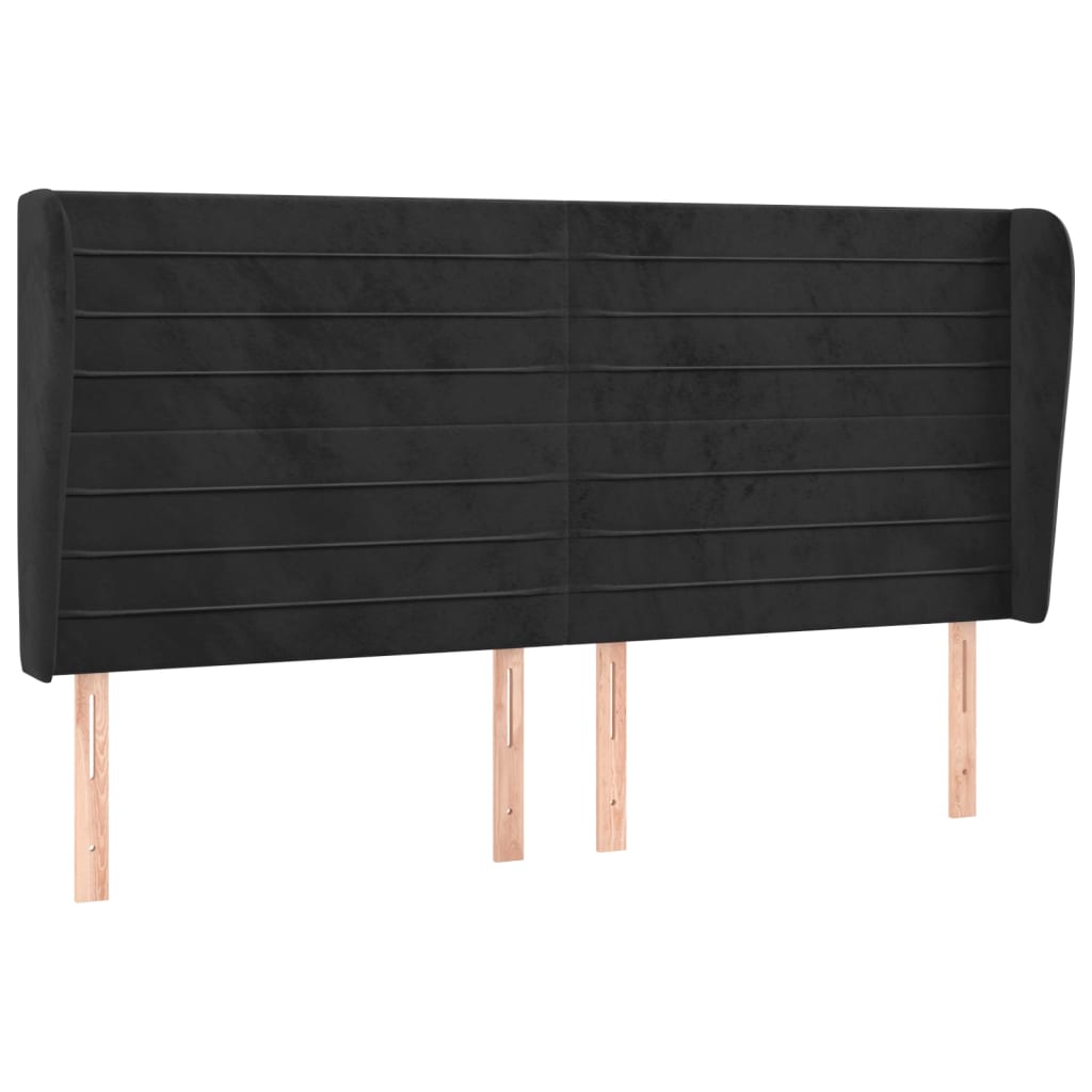 Hoofdbord met randen 203x23x118/128 cm fluweel zwart is nu te koop bij PeponiXL, paradijselijk wonen!