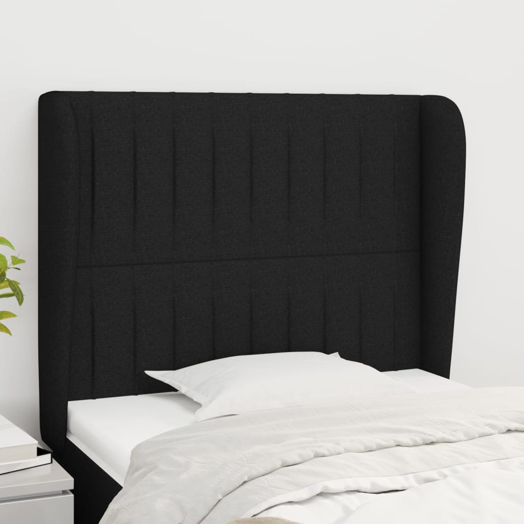 Hoofdbord met randen 83x23x118/128 cm stof zwart is nu te koop bij PeponiXL, paradijselijk wonen!