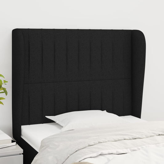 Hoofdbord met randen 93x23x118/128 cm stof zwart is nu te koop bij PeponiXL, paradijselijk wonen!