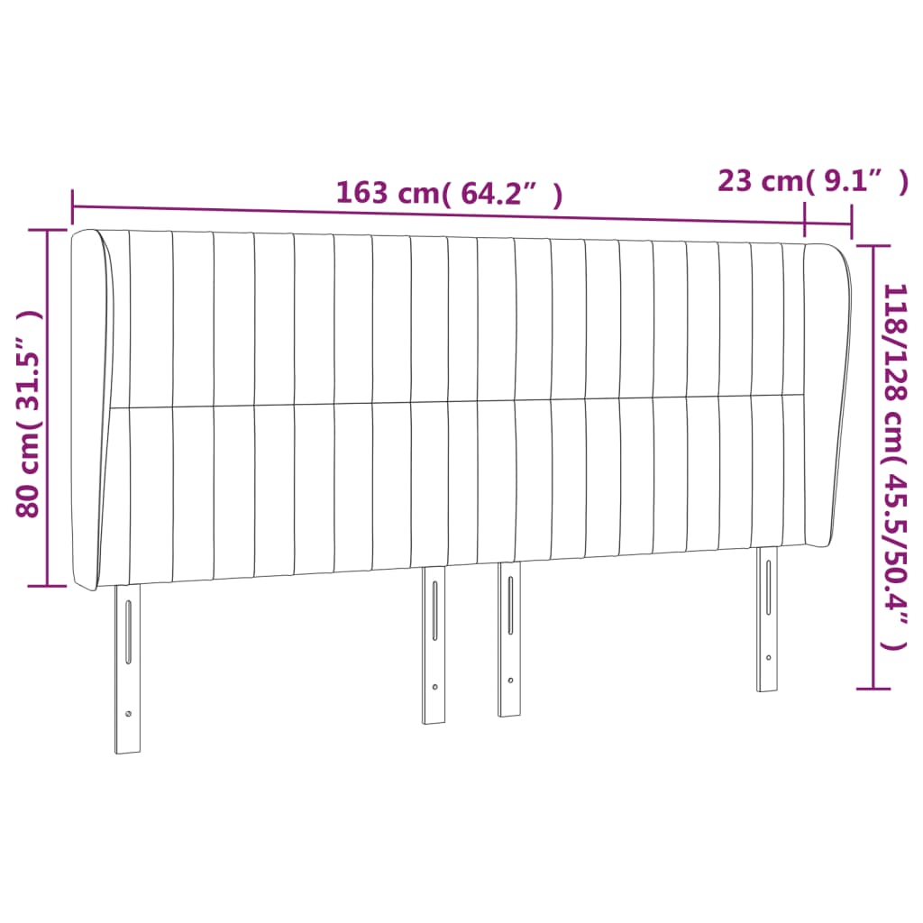 Hoofdbord met randen 163x23x118/128 cm fluweel donkergrijs is nu te koop bij PeponiXL, paradijselijk wonen!
